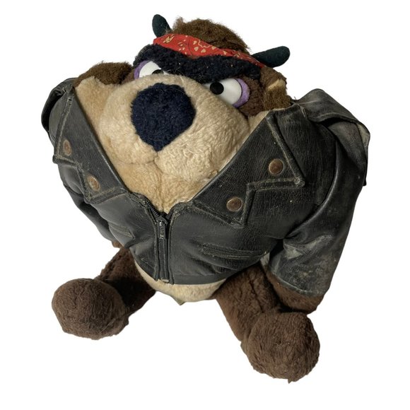 Taz Tasmanian Devil Plush 11" Moto Jacket Looney Toons Vintage Outfit Biker Gang - Picture 1 of 11